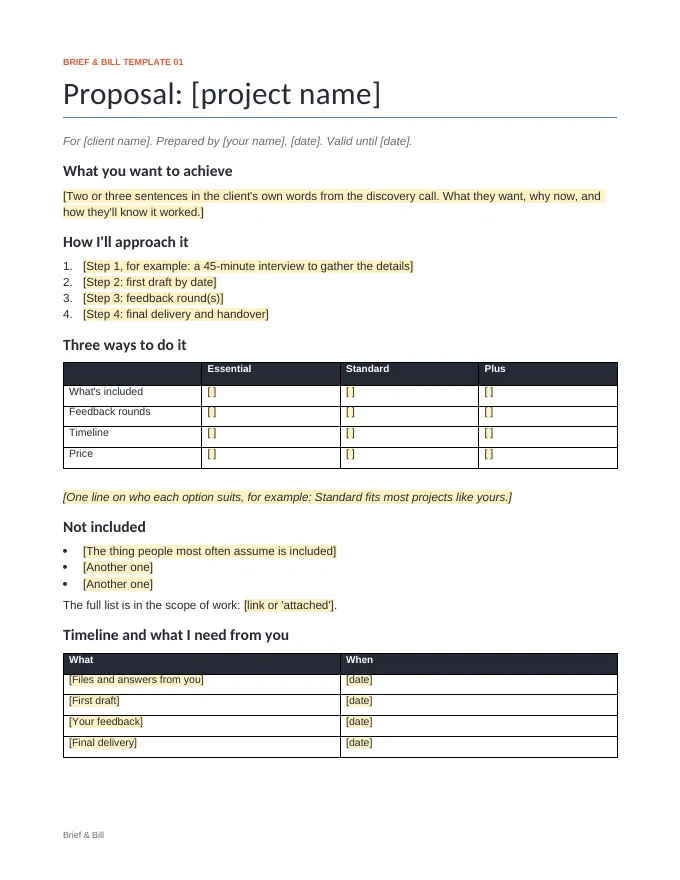 Proposal document from the Proposal and Scope Templates